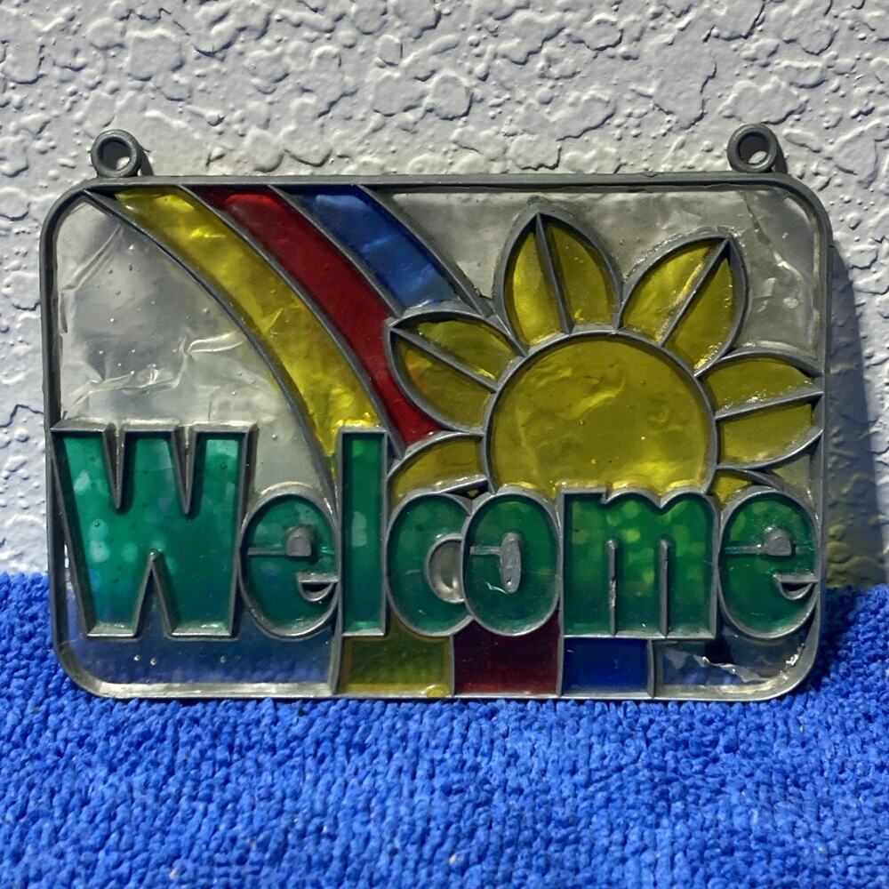Stained Glass Hanging Welcome Sign Sun Catcher